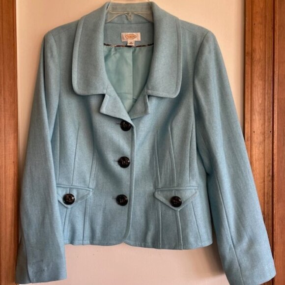TALBOTS Sky Blue Wool Blend Long Sleeve Envelope Pocket Blazer 12 - Picture 4 of 16